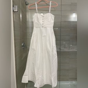 White Taffeta Diamante Strap Midi Dress